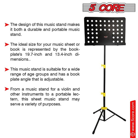 5Core Music Stand For Sheet Music Portable Tripod Adjustable Folding Note Holder - Picture 2 of 9